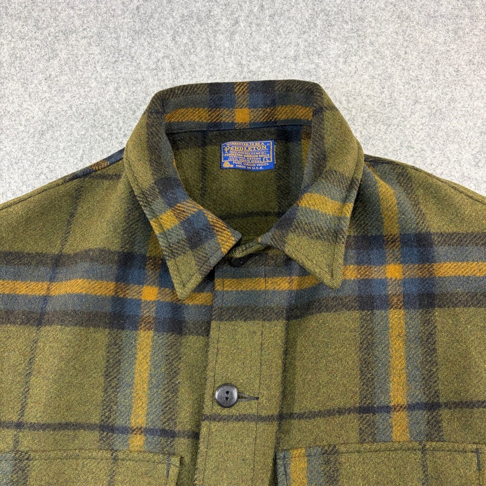 Pendleton Board Shirt Mens Large Green Plaid Wool Button Up Flannel Made in USA - Picture 3 of 4